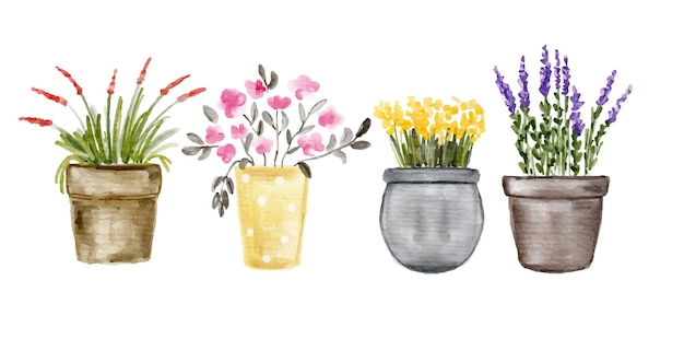 Set van bloemenpot aquarel illustratie