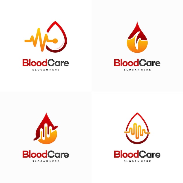 Set van blood care logo-ontwerpen, blood with pulse symboolpictogram vector