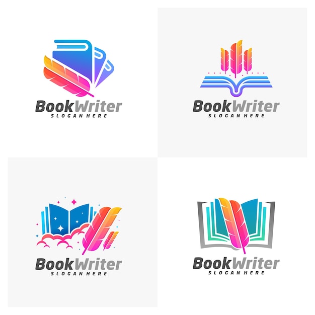 Set van boek schrijver Logo sjabloonontwerp Vector Feather boek Logo ontwerpconcepten embleem ontwerpconcept creatieve symboolpictogram