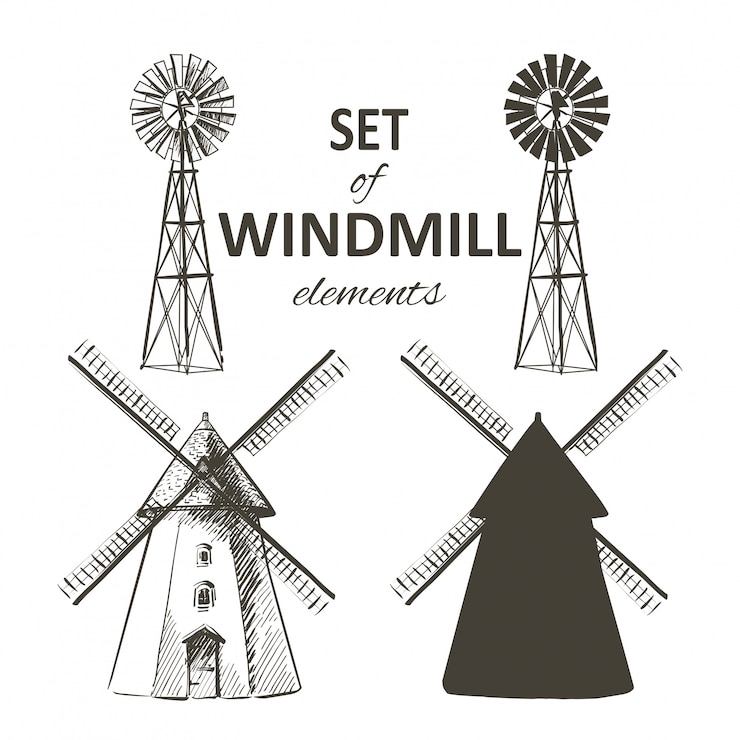 Vector set van boerderij windmolen