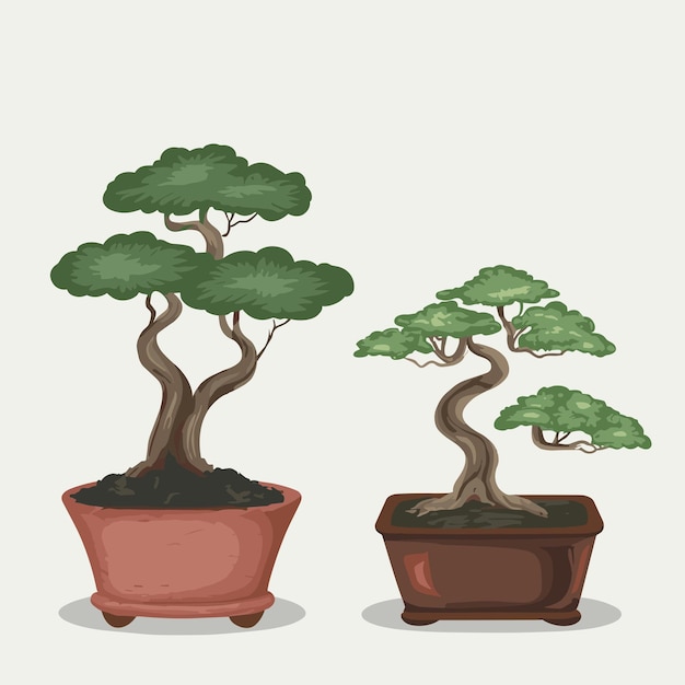 Vector set van bonsai boom vector illustratie witte achtergrond