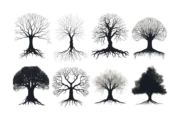 Set van boomwortels silhouet Vector Illustratie ontwerp