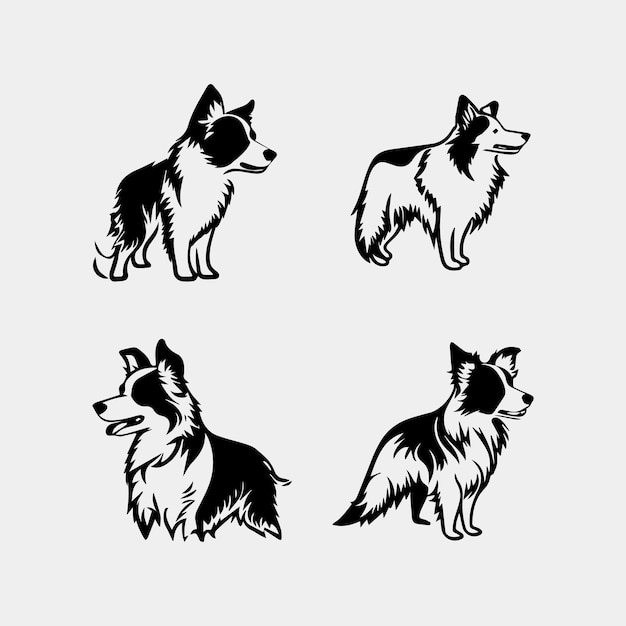 Set van Border collie hondensilhouetten