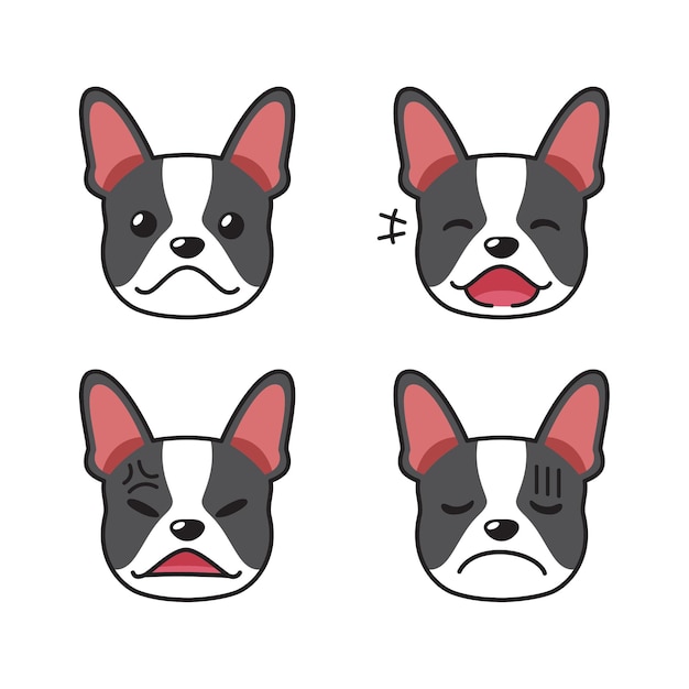 Set van boston terrier-hondengezichten die verschillende emoties tonen