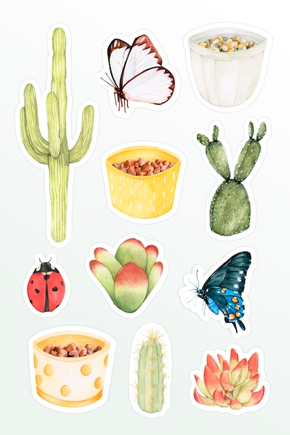 Set van botanische aquarel sticker doodle vector