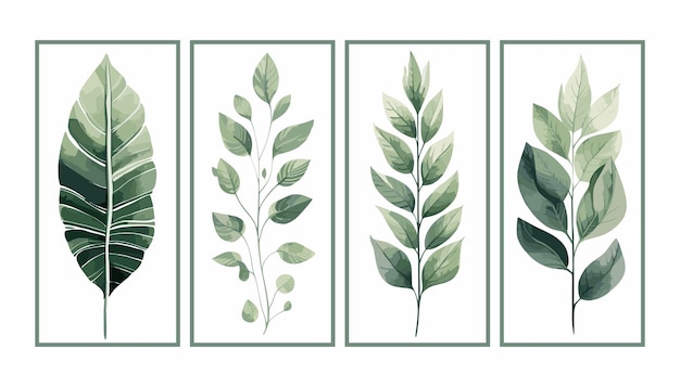 Vector set van botanische bladeren muur kunst ontwerp sjabloon in minimalistische en tropische stijl