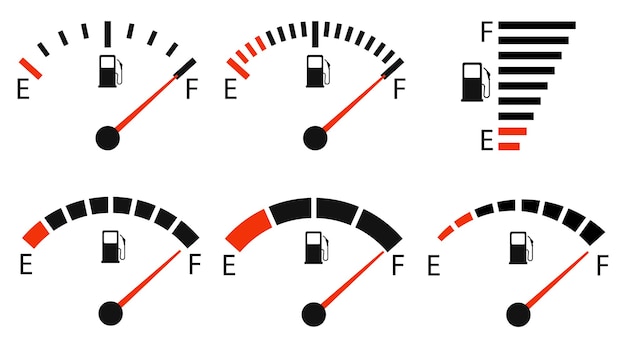 Set van brandstofmeterpictogram met volledige vectorillustratie