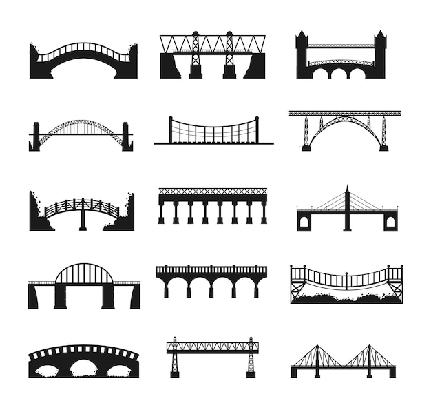 Set van Bridge geïsoleerde vector silhouet