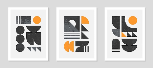 Set van bstract bauhaus geometrische patroon achtergronden. trendy minimalistisch geometrisch ontwerp met eenvoudige vormen en elementen. halverwege de eeuw moderne artistieke vectorillustratie. futuristische kunst aan de muur decor.