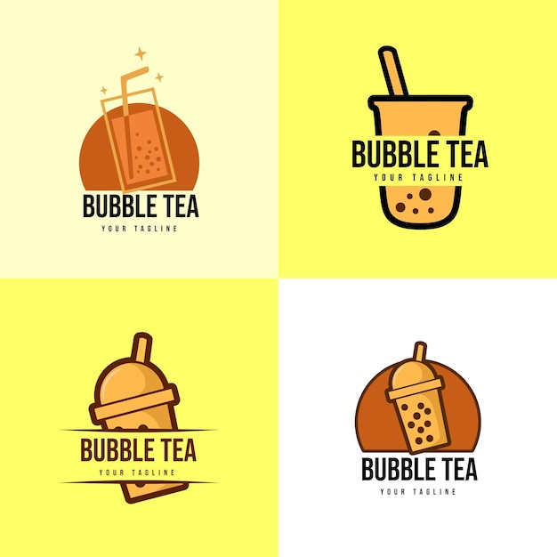 set van bubble tea-logo-ontwerp