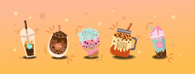 Set van Bubble Tea vectorillustratie