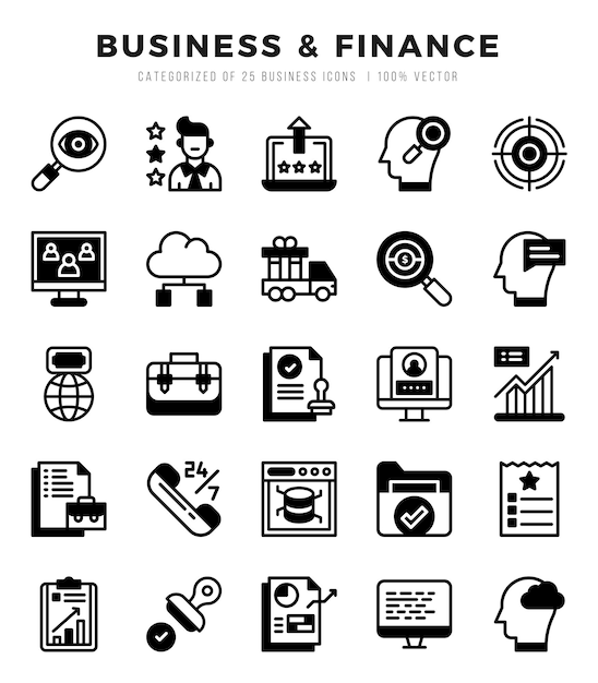Set van Business Finance Iconen Eenvoudige Lineal Gevulde kunst stijl iconen pack