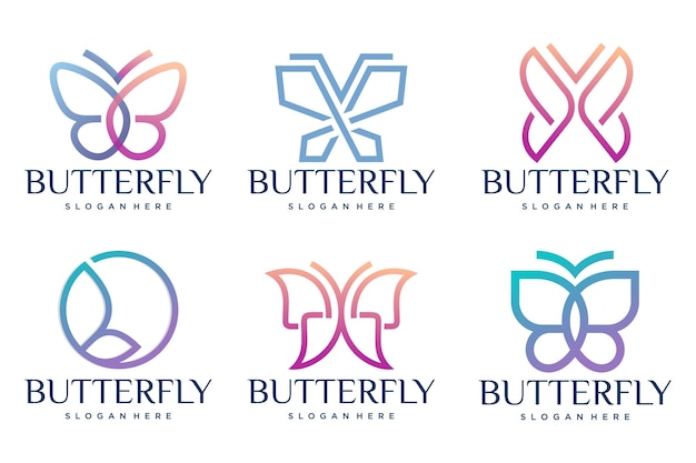 set van Butterfly logo Butterfly symbool logo Vector illustratie.