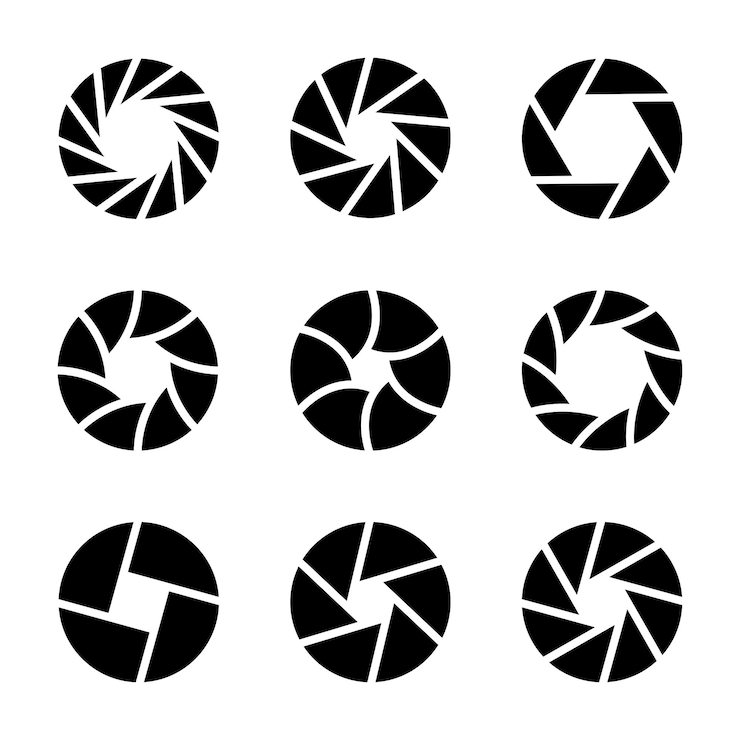Vector set van camera sluiter iconen vector camera lens diafragma op witte achtergrond