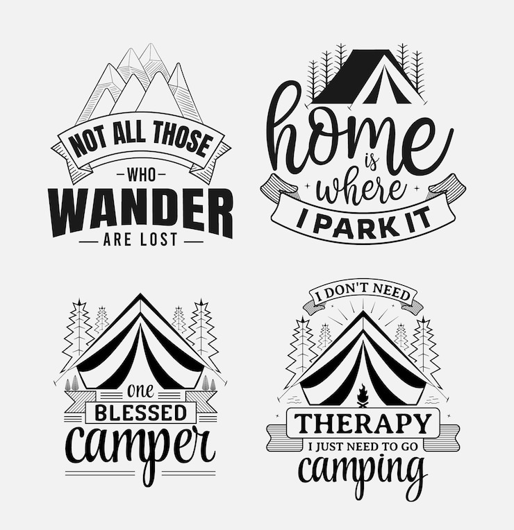 Vector set van camping belettering avontuur citaat voor print tshirt poster en kaart