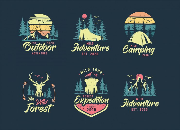 Vector set van camping en outdoor-logo