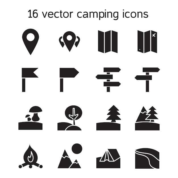 Set van camping reizen en natuur pictogrammen