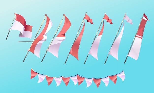 Set van cartoon stijl Indonesische vlag.