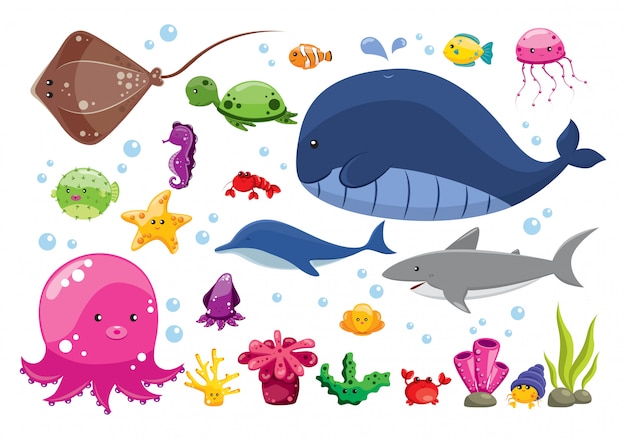 Set van cartoon zeedieren