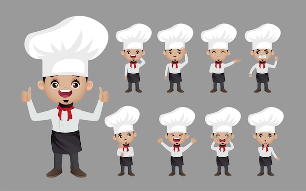 Set van chef-kok met verschillende poses