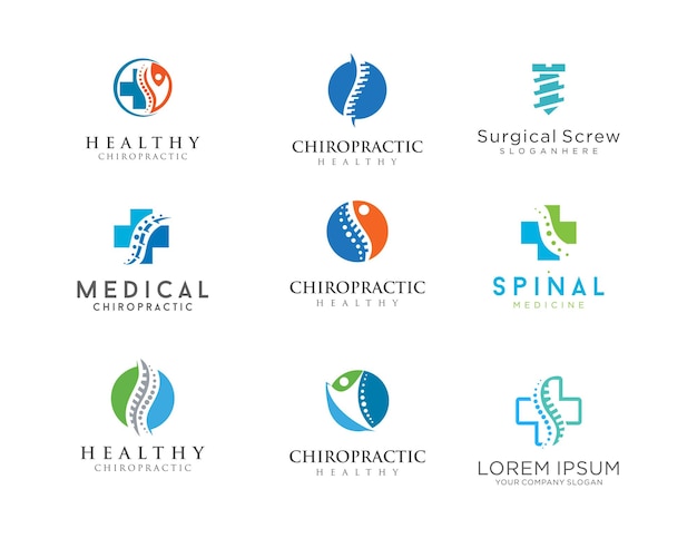 Set van chiropractie spinal center logo pictogram vector voorraad sjabloon kunst illustratie