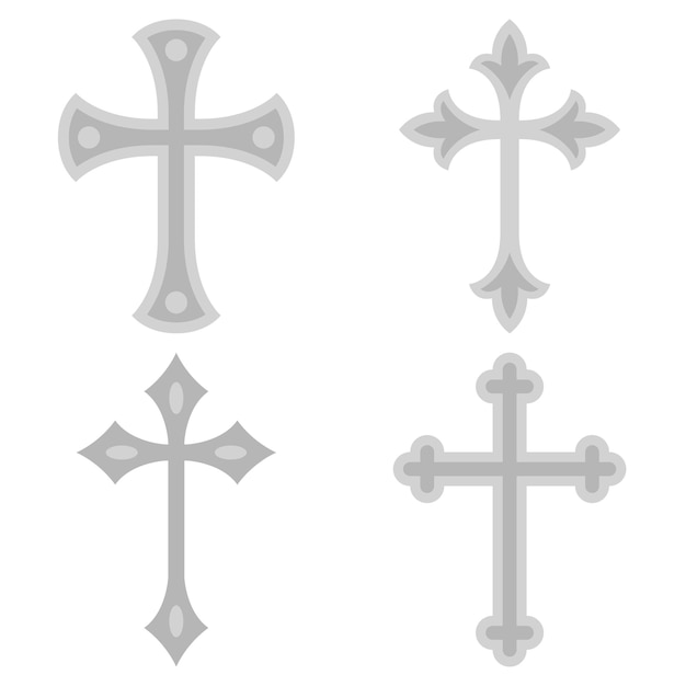 Set van christelijk kruis geïsoleerd op een witte achtergrond
