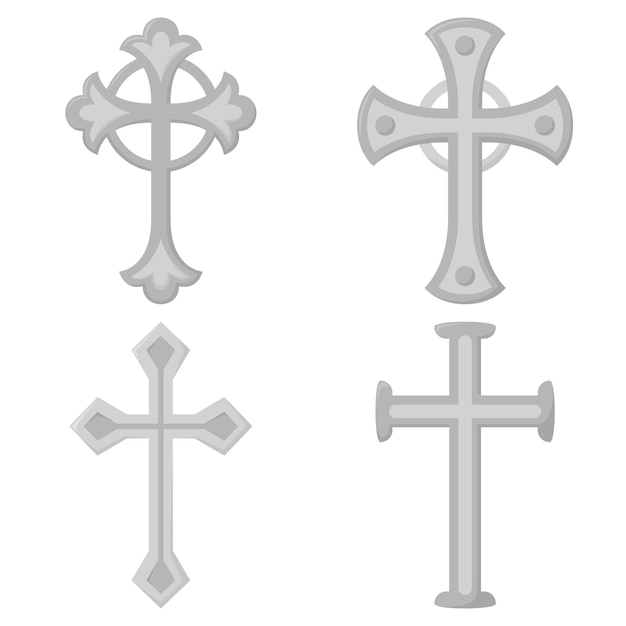 Set van christelijk kruis geïsoleerd op een witte achtergrond