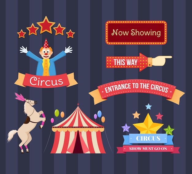 Set van circus welkomstuitnodiging voor een luide show van een activiteitenevenement