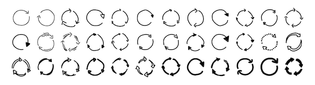 Vector set van cirkelpijlen met de hand getekende circelspijlen zwarte lading symbool cirkelvormige pijl icoon vernieuwen