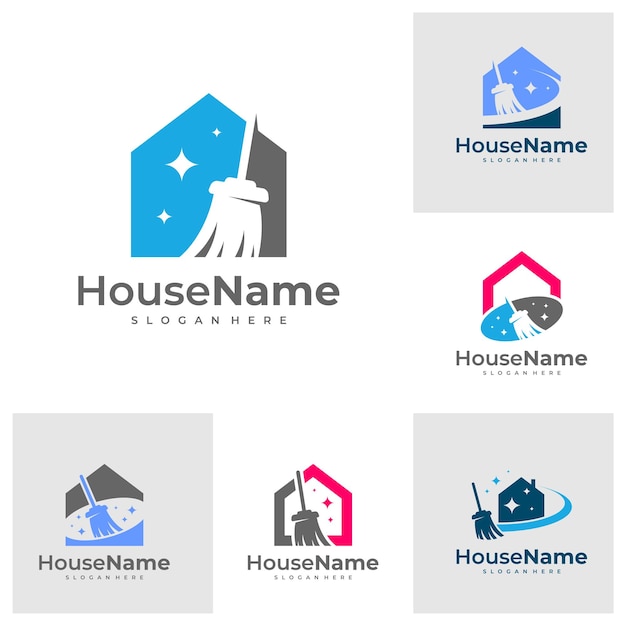 Set van Clean House logo ontwerpen concept Schoonmaak Service logo vector sjabloon