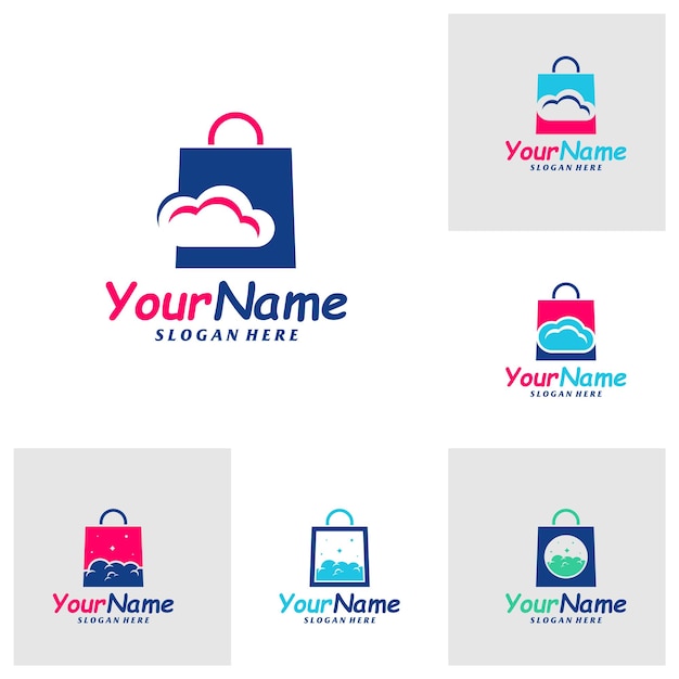 Set van cloud shop logo ontwerpsjabloon shop logo concept vector creatieve pictogram symbool