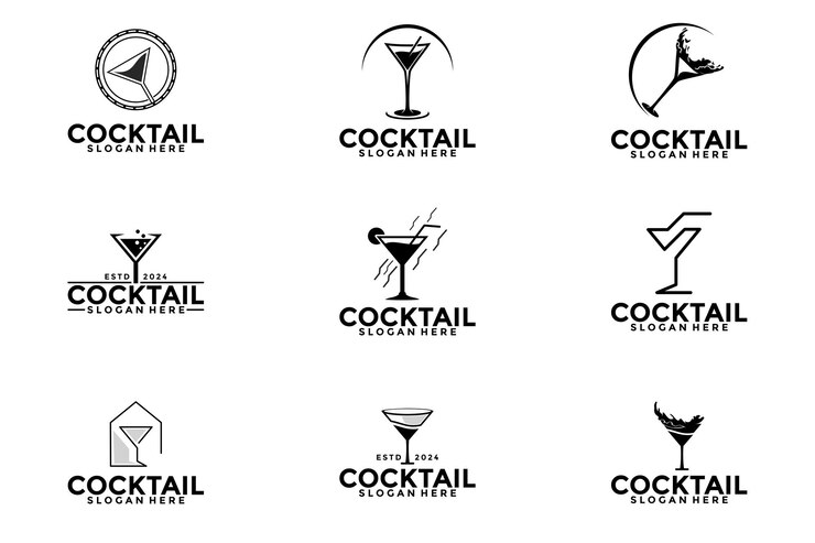 Vector set van cocktail logo ontwerp vector vintage alcohol drank icoon cocktail glas vector retro ontwerp sjabloon collecties