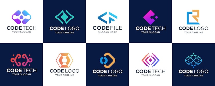 Vector set van codering logo ontwerpen sjabloon moderne code logo voor programmeur