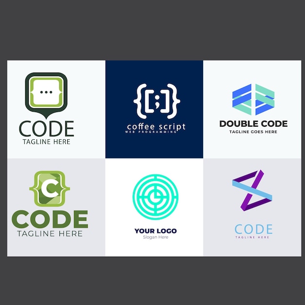 Set van codes en sjablonen voor het ontwerp van het logo van het documentsymbool