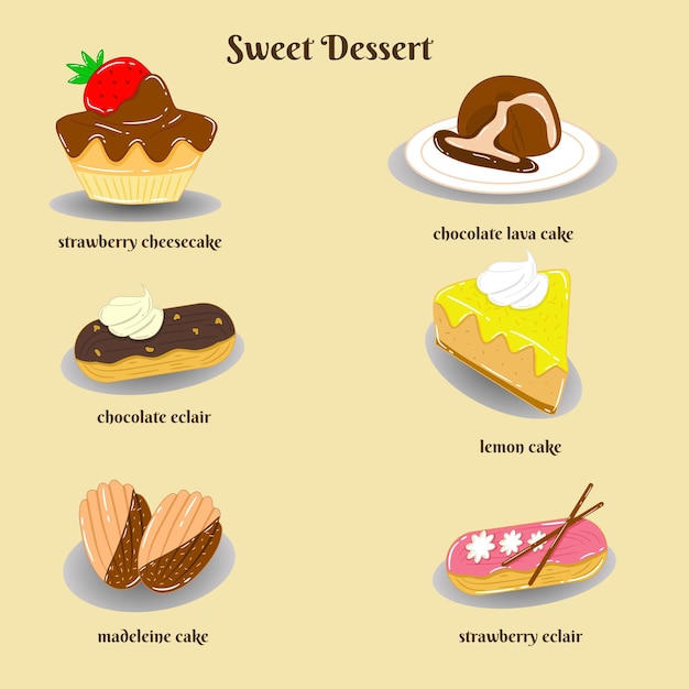 Vector set van collectie zoet dessert