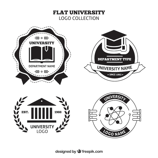 Vector set van college logo's in zwart-wit