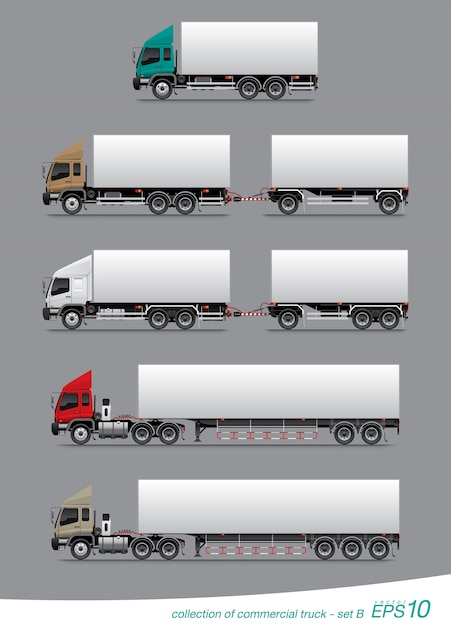 Vector set van commerciële lading vrachtwagen