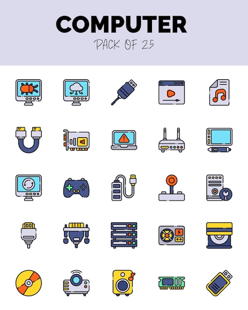 set van Computer Lineal Kleur icoontjes voor logo web Vector illustratie