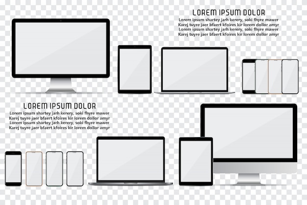 Vector set van computermonitor, laptop, smartphone en tablet met leeg scherm