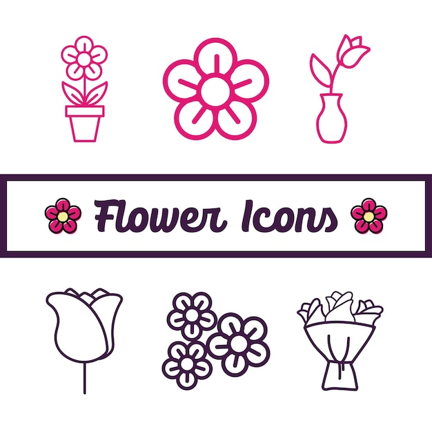 Set van contour bloemen iconen Vector illustratie