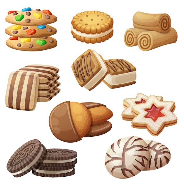 Set van cookie iconen Cartoon vectorillustratie