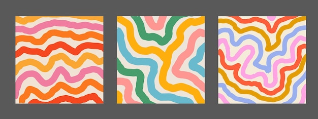 Set van coole handgetekende abstracte kleurrijke borstelstrepen Retro abstractie psychedelische kunst