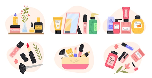 Vector set van cosmetische producten