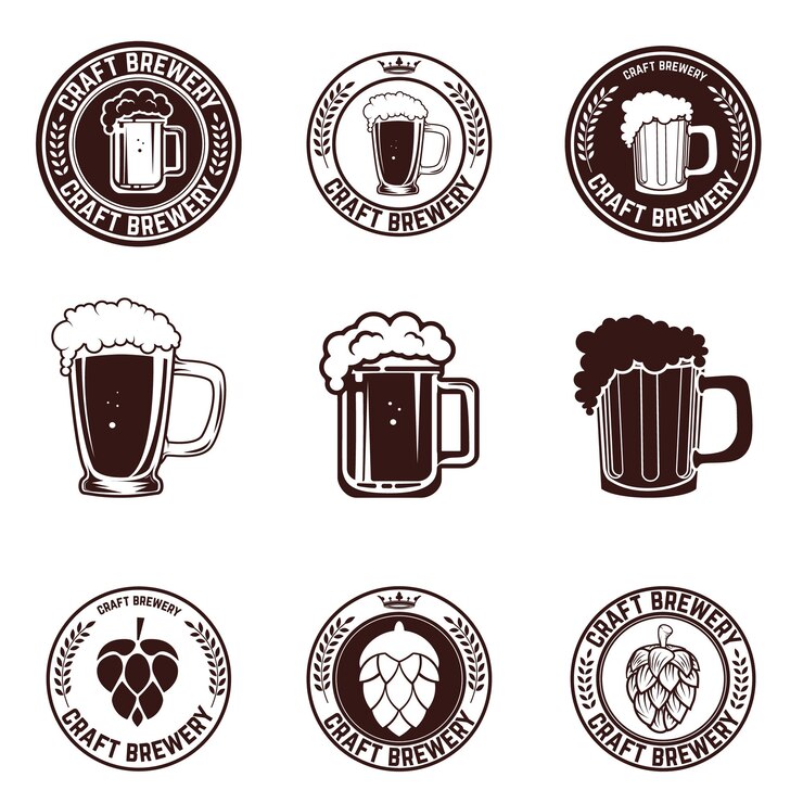Vector set van craft bier etiketten set van vintage bier bekers ontwerpelementen voor logo etiket embleem teken badge vector illustratie