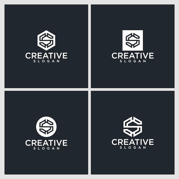 Set van creatief monogram zeshoek logo-ontwerp