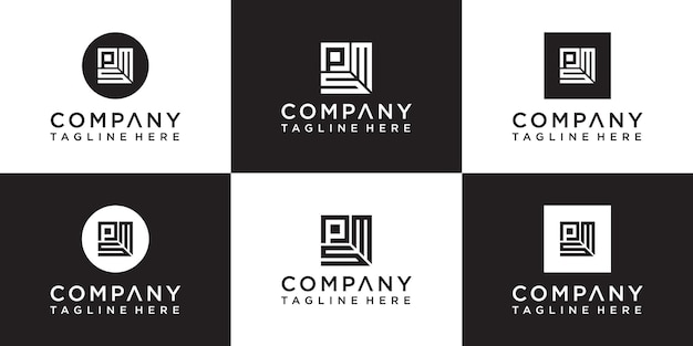 Set van creatief rechthoekig monogram logo-ontwerp