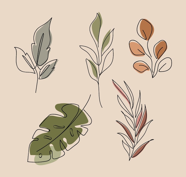 Set van creatieve botanische minimalistische handgeschilderde