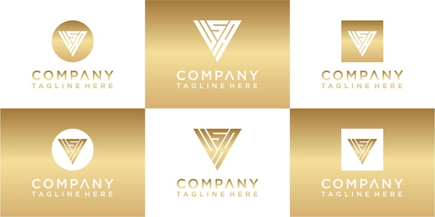 Set van creatieve driehoek monogram gouden logo-ontwerp