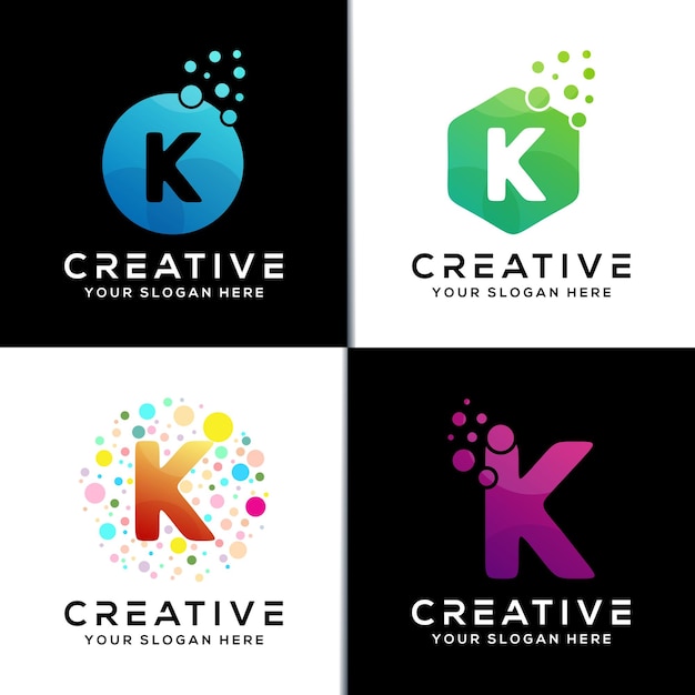 Set van creatieve eerste k letter witte zeepbel logo ontwerpsjabloon