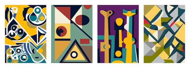 Vector set van creatieve geometrische kaarten abstracte geometrie rasterpatronen